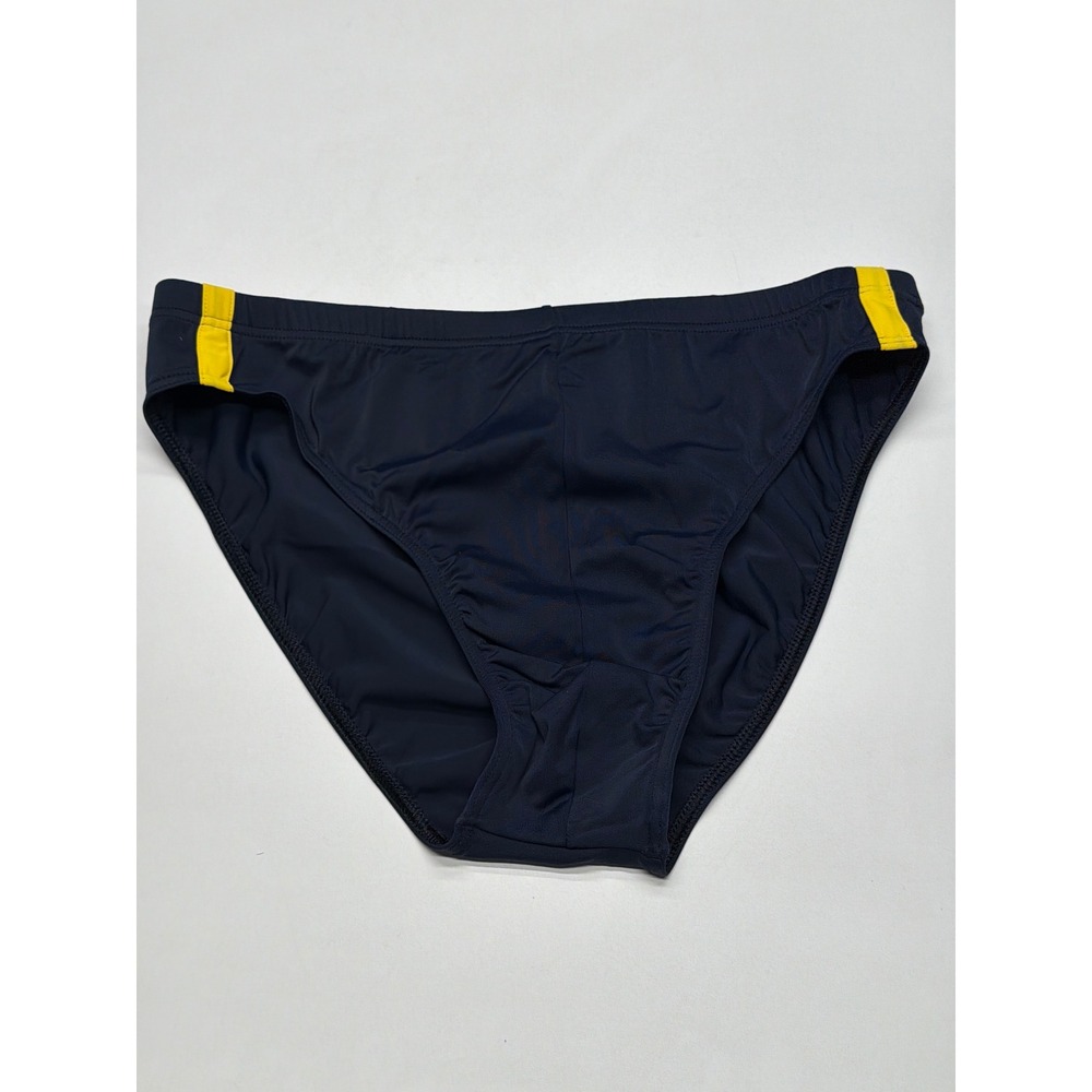 NWT Marks Spencer Mens Navy Swim Briefs‎ Yellow Stripe Size Large Drawstring
